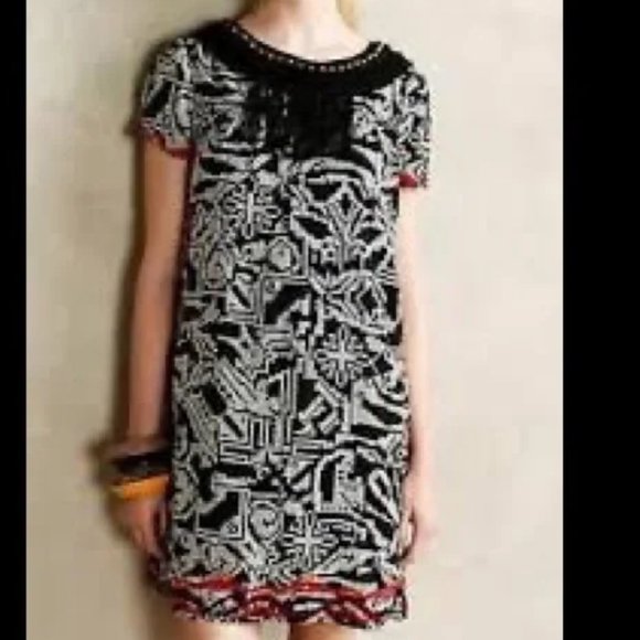 Floreat Dresses & Skirts - Floreat Anthropologie 'Abelia' Black Embroidered Fringe Dress Sz S